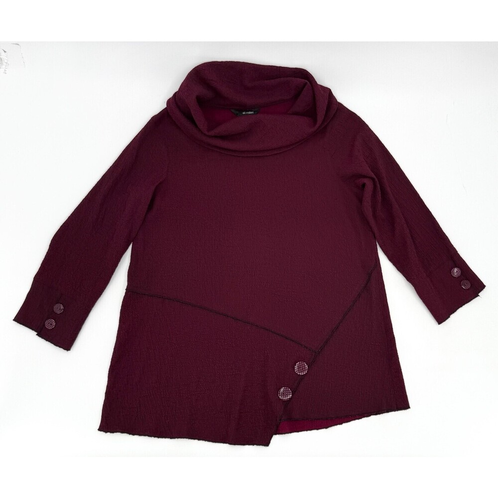 Ali Miles Shirt Womens Small Burgundy Cowl Neck Asymmetrical Tunic Pullover